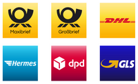 Übersicht Logos Paketdienstleister Duetsche Post, DHL, Hermes, dpd, GLS